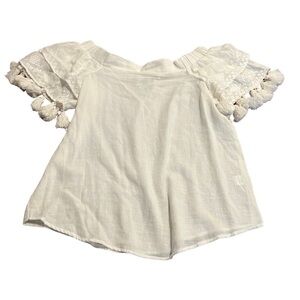 Ivy Jane Women’s White Off the Shoulder White Short Sleeve Top Tassels Medium